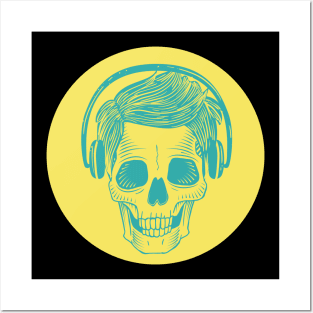 Skull with headphones Posters and Art